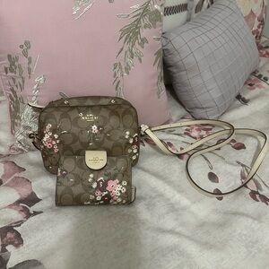 Coach Floral Brown Crossbody Bag and Wallet Set